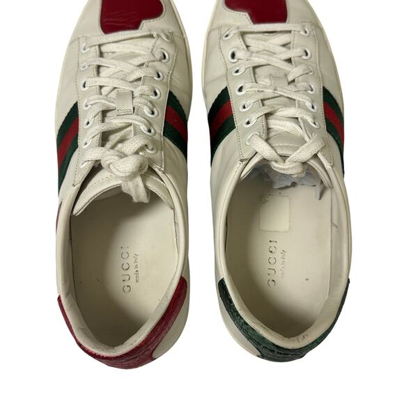 Gucci Ace Web Heart Leather Sneakers White Red Green Size 37.5 / US 7.5 - Picture 8 of 14